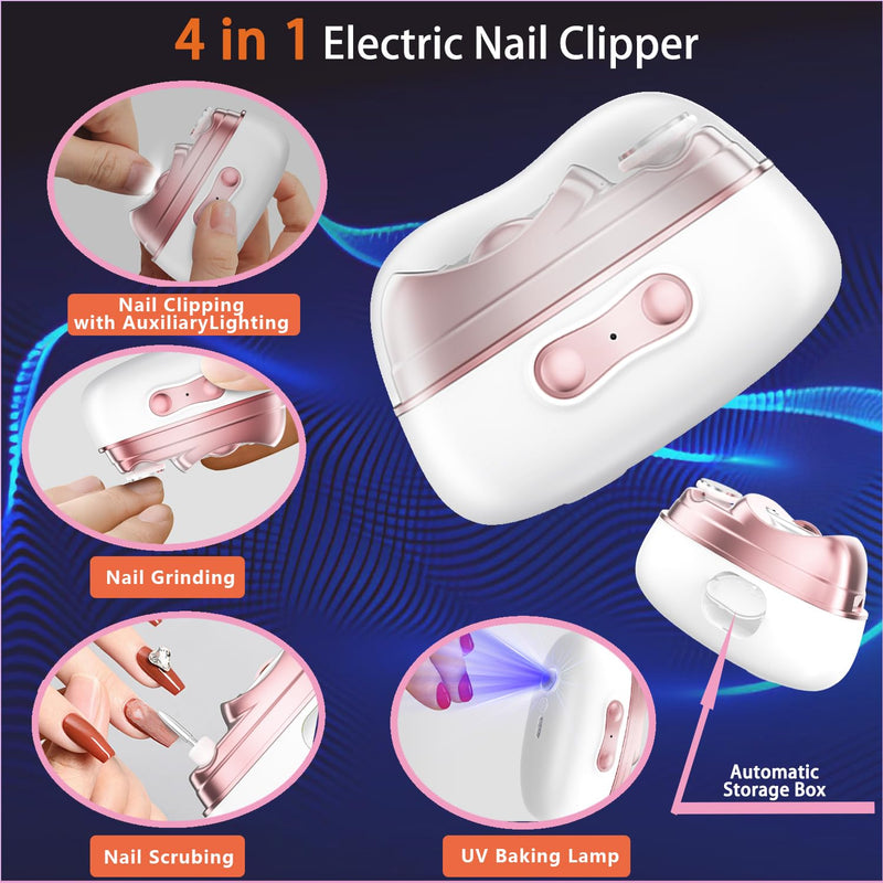 No Pain|Safe on Skin Automatic Nail Clipper & Polisher with Storage|LED Light|UV Lamp|2 Speeds Fingernail & Toenail Polishing Tool/Gift for Seniors with Limited Mobility & New Parents Trim Baby Nails Grey