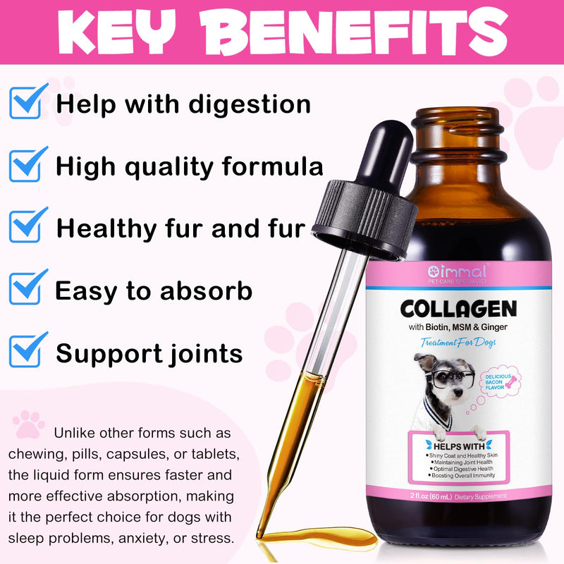 Collagen For Dogs, Dog Collagen Drops 60Ml, Rich In Biotin, Helps Skin & Joint & Digestive Health, Improves Overall Immunity, Dietary Supplement For Dogs