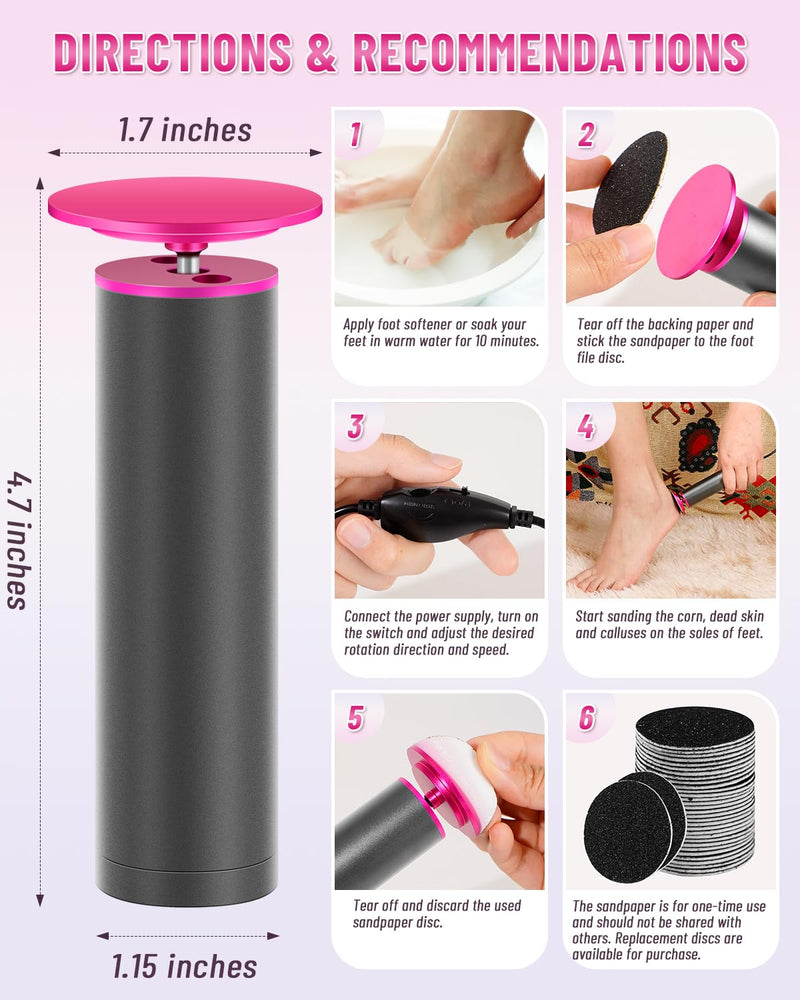 DERMAWAVE Electric Callus Remover for Feet with 60 Sandpaper Discs, Adjustable Speed Professional Foot File Electric Heel Grinder Sander Pedicure Tool for Men & Women Rose Pink - BeesActive Australia