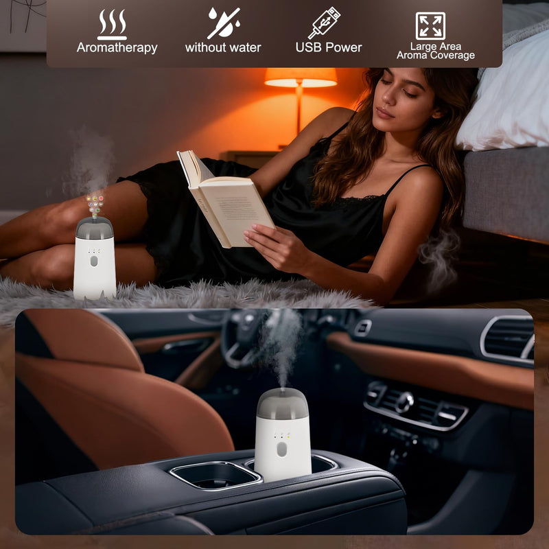 Waterless Diffuser for Essential Oil, Battery Operated Nebulizer, Portable Mini Scent Air Machine, Rechargeable Aromatherapy diffusers with 7color LED Light for Car, Home, Room, Office White - BeesActive Australia