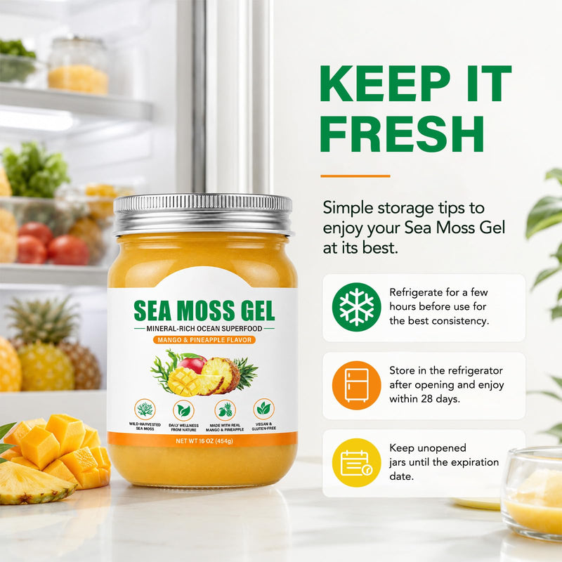 Wildcrafted Organic Sea Moss Gel, Mango & Pineapple Flavor, 16 oz | Sea Moss Gel, Rich in Nutrients, Vegan, Non-GMO