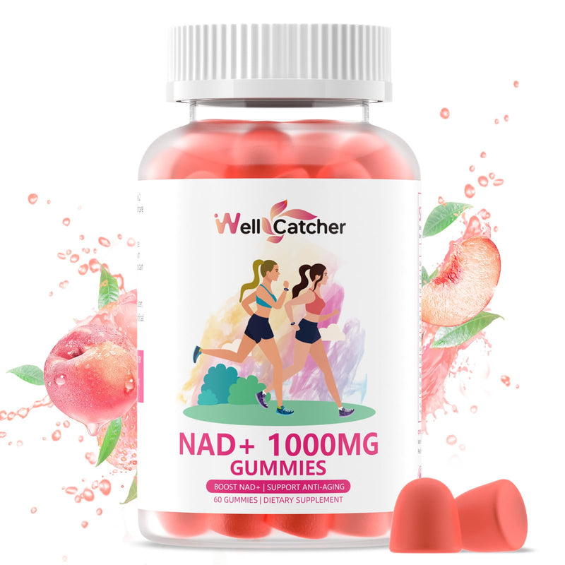 NAD+ Gummies Supplement for Women 1000MG - NAD Plus Gummies for Men Sugar Free Vitamin B3 Niacinamide Pure Organic Boosts NAD Level Anti-Aging Cell Regeneration Energy Brain Peach Flavor 60C