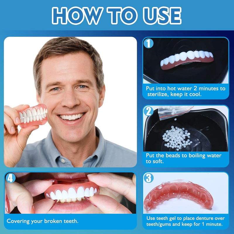 Moldable False Teeth,Silicone Dentures - Men and Veneers Teeth for Women -1 PCS Upper & Lower Set‚Äì Daily Confidence Boost & Cosmetic - BeesActive Australia