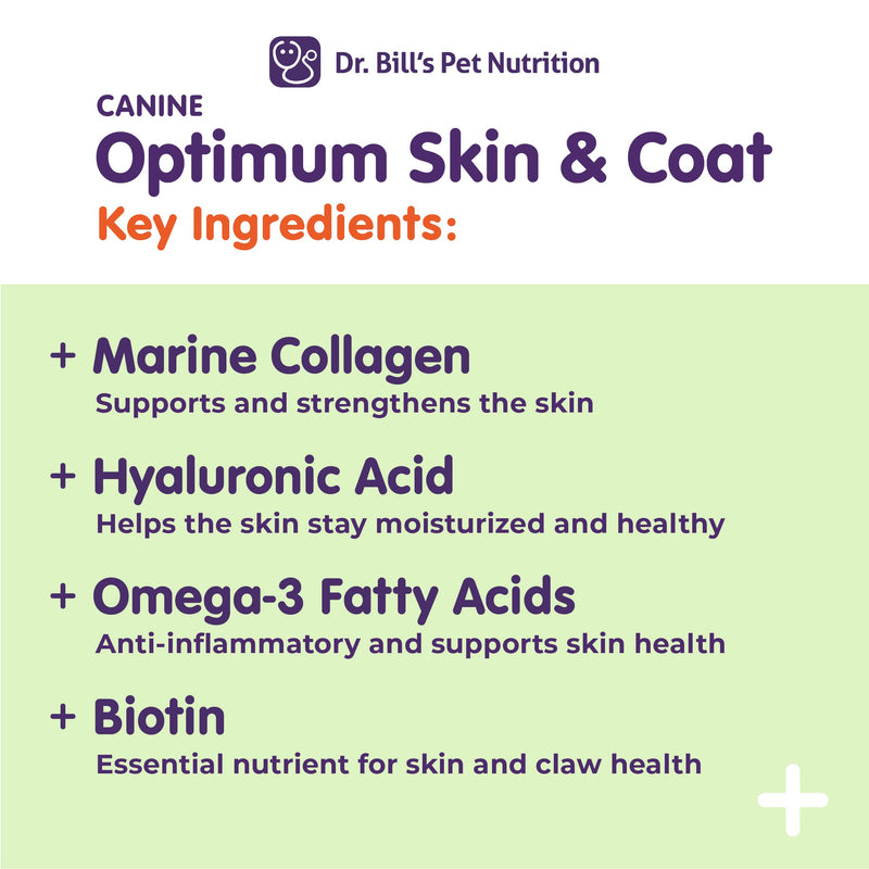 Dr. Bill’s Canine Optimum Skin & Coat (680g) – Fish Oil Omega-3 Fatty Acids Dog Supplement with Biotin, Type I & III Marine Collagen, Hyaluronic Acid & Folic Acid Canine Skin & Coat (680g) - PawsPlanet Australia