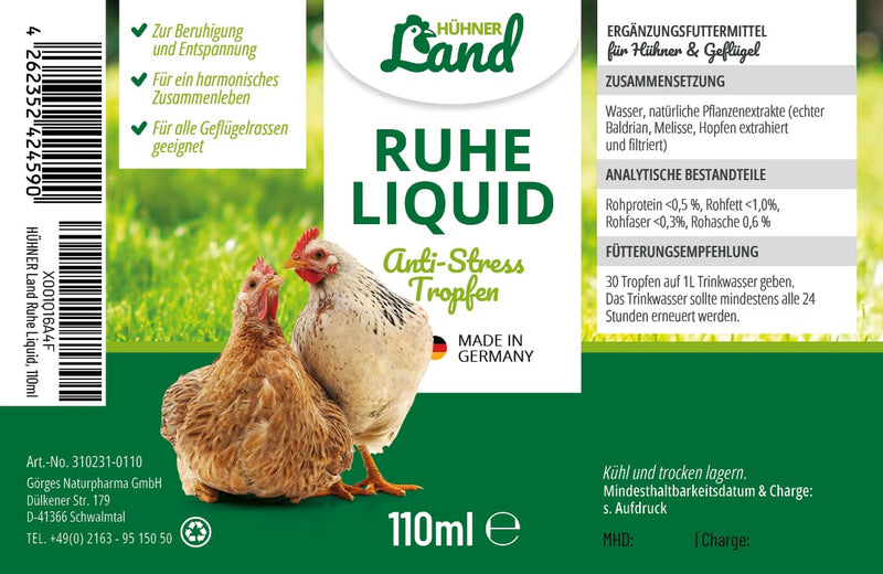 CHICKENS Land Calm Liquid - anti-stress drops for chickens, quails & poultry, sedative against stress and anxiety | natural relaxation for chickens with high acceptance, 110ml - BeesActive Australia