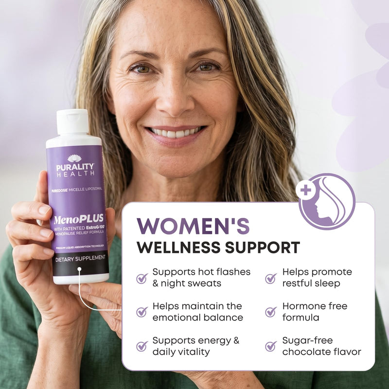 Purality Health MenoPLUS Liposomal Menopause Supplement Drops for Women | EstroG-100 with Vitamins D3, B6, B12, K2 & Iodine | Hormonal Balance, Mood Aid | Enhanced Absorption Liquid Formula