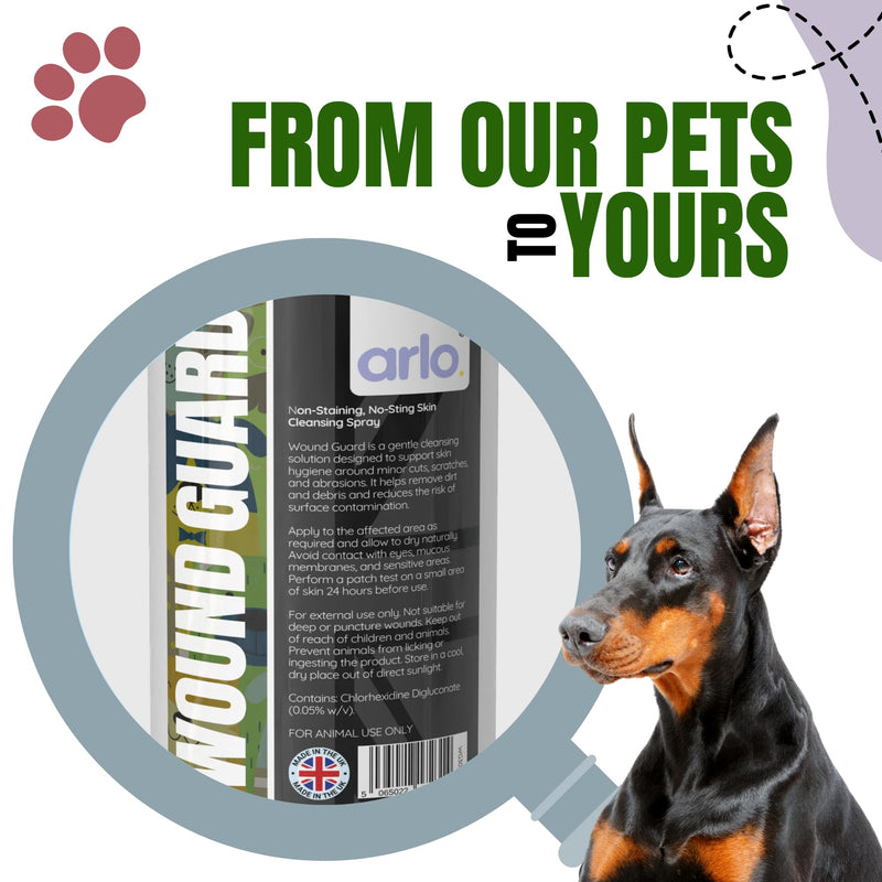 Wound Guard Antibac Skin Spray Non Stain 300ml | Horse, Dog & Cat Skin Cleansing for Minor Cuts, Grazes & Hot Spots | No-Sting Moisture Shield for Irritated Skin | Pet First Aid Formula for Animals 300ml Bottle