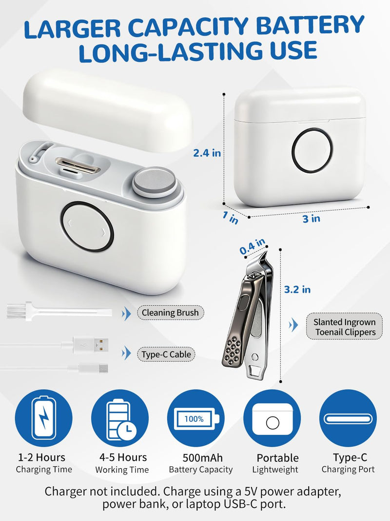 ONEDONE Electric Nail Clipper - 3-in-1 Rechargeable Baby Nail Trimmer Electric Nail File with Dual Blades 3 Speeds Fingernail Grinder Safe for Baby Women Seniors w/Ingrown Toenail Clippers - BeesActive Australia