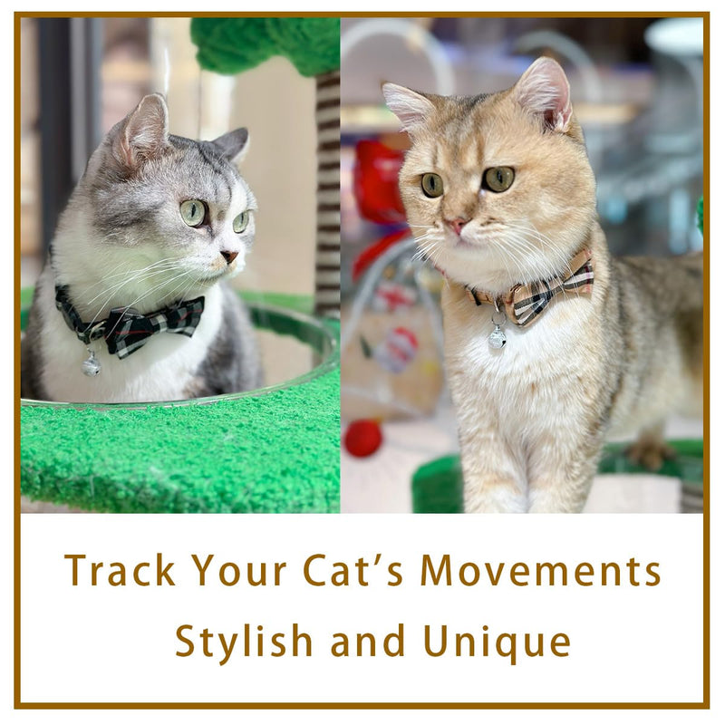SuperBuddy Cat Collars Breakaway with Cute Bow Bell - 2 Pack Kitten Collar Plaid Cat Collar with Removable Bowtie Cat Collar for Cats Kittens… beige+black - BeesActive Australia