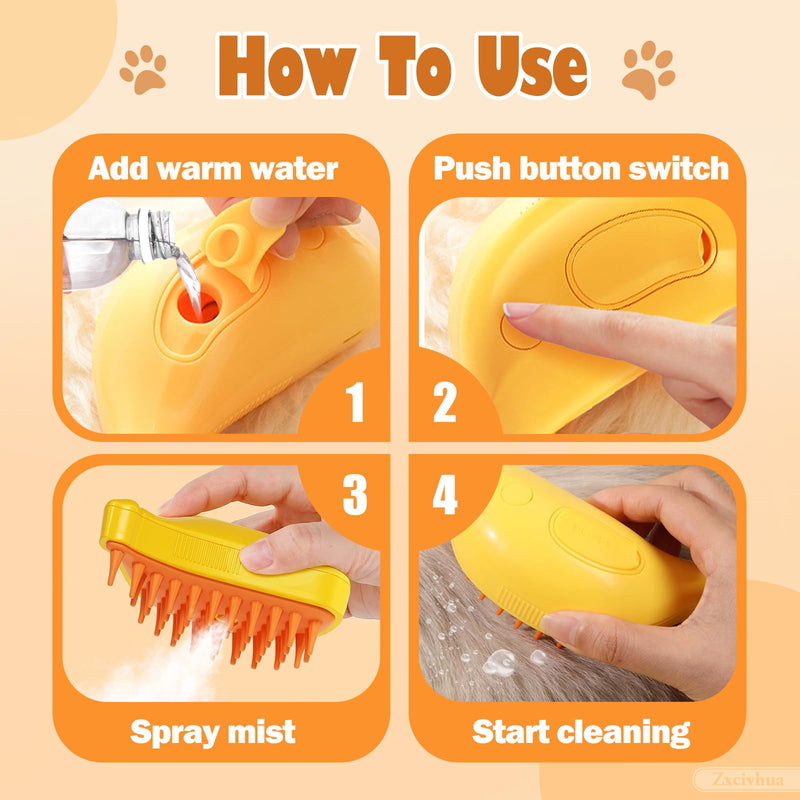 Cat Steam Brush - 3in1 Steam Brush for Cats - Rechargeable Silicone Steam Brush - Comb for Removing Tangled And Loose Hair-Cat Brush(Banana Yellow) Banana Yellow - BeesActive Australia