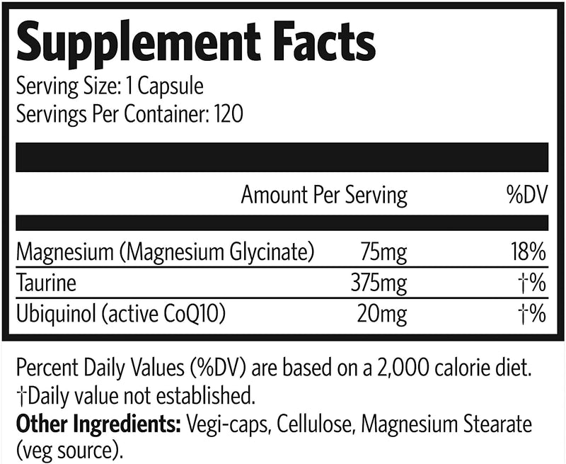 Magnesium Glycinate + Taurine + CoQ10 120 Vegi-Caps by Pure Lab Vitamins Made in Canada