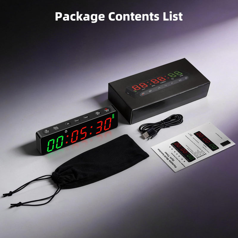 Portable Workout Timer, Workout Clock for Home Gym Garage Boxing, Gym Timer Clock with Strong Magnet, Powerful Battery, Adjustable Brightness for Fitness Enthusiasts Coaches Black 7 inch - BeesActive Australia