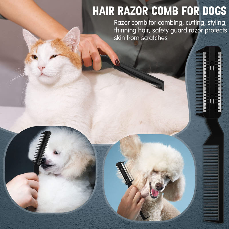 5 Pieces Razor Comb for Dogs Hair Grooming Trimmer Comb for Pet Razor Comb with 25 Extra Blades Manual Dog Hair Trimmer Comb Double Edge Razor for Dogs (Black) Black - BeesActive Australia