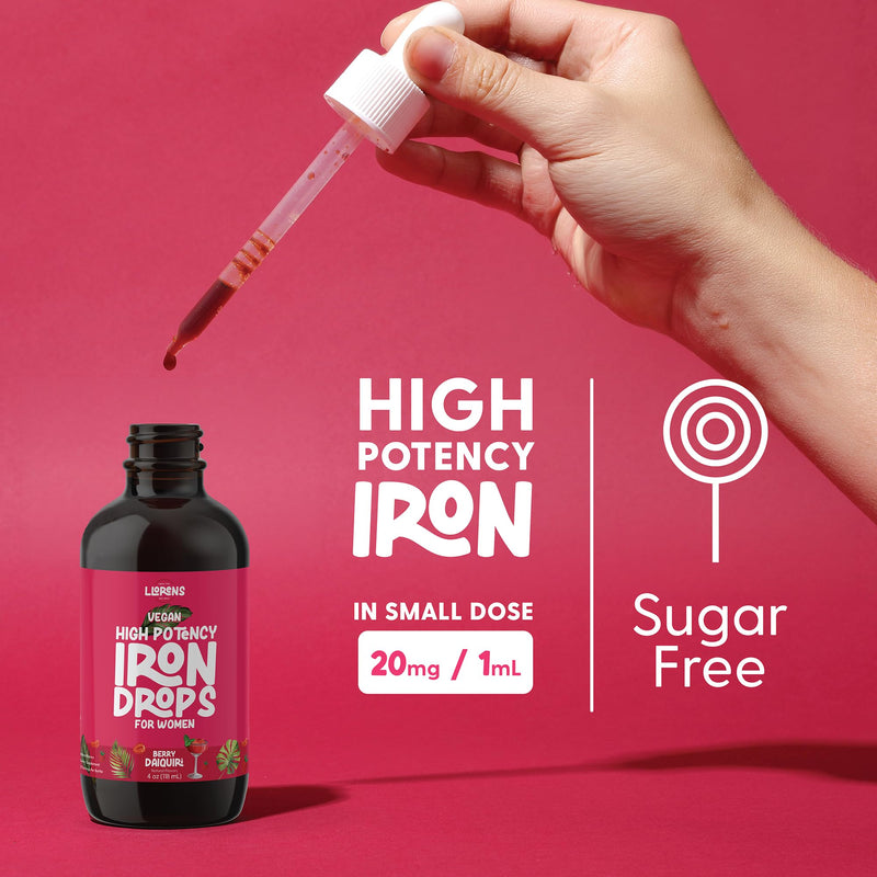 Llorens Iron Drops for Women 20mg per mL, Vegan, Berry Daiquiri 4 Fl Oz