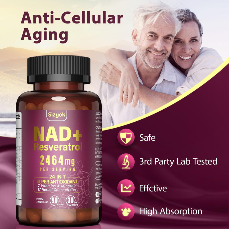 NAD Supplement 1100mg + Resveratrol 600mg – Advanced Liposomal NAD+ Capsules with Pterostilbene & Quercetin 90 Count (Pack of 1)