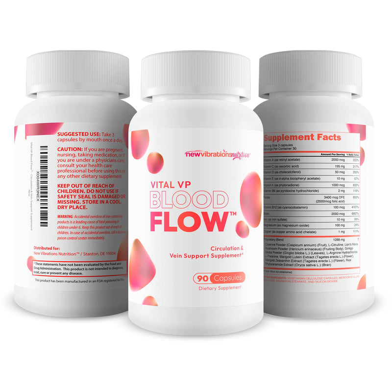Vital VP Blood Flow Supplement - Our Best Circulation High Pressure Pills - Circulation and Vein Support Vitamins for Advanced Blood Flow Care - Nitric Oxide Vital VP System - Vital VP Supplements