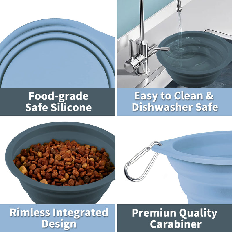 COOYOO Collapsible Dog Bowls 700ML,2 Pack Portable Collapsible Dog Water Bowls for Cats Dogs,Pet Foldable Feeding Watering Dish for Traveling Camping Walking with 2 Carabiners 01-Blue Haze+Dark Blue - BeesActive Australia