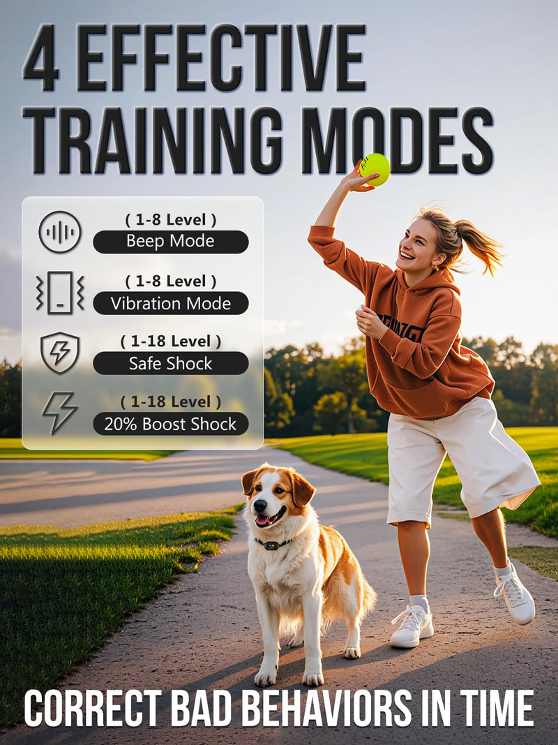 Dog Shock Collar with Remote, Shock Collar for Dogs with Vibration and Beep Modes, IP67 Waterproof Rechargeable Electric Dog Training Bark Collar with Security Lock for All Breeds, Sizes - BeesActive Australia