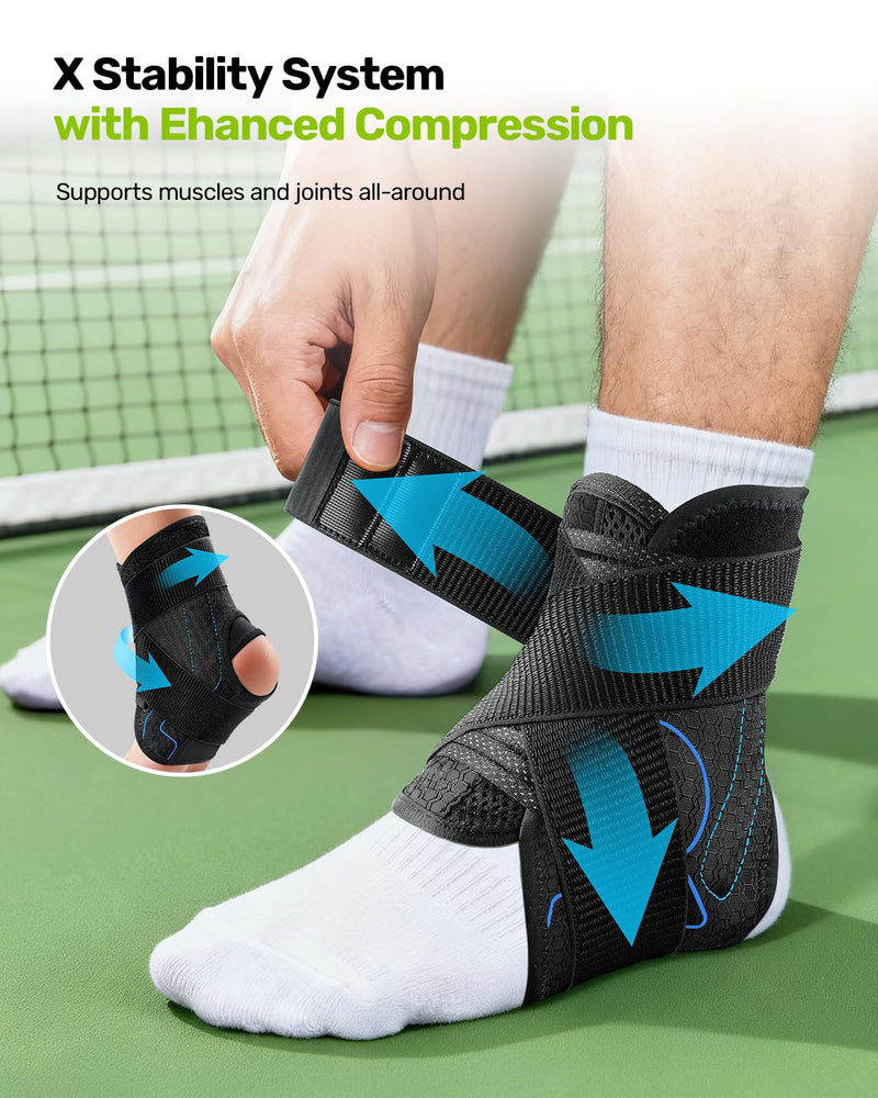 Rakiie Quick Lace Up Ankle Brace with 2 Metal Support Stays, Breathable Stabilizer for Sprained Ankle, Slim Fit Ankle Support for Men & Women, Sports, Running, Basketball (Black, M) Black - BeesActive Australia