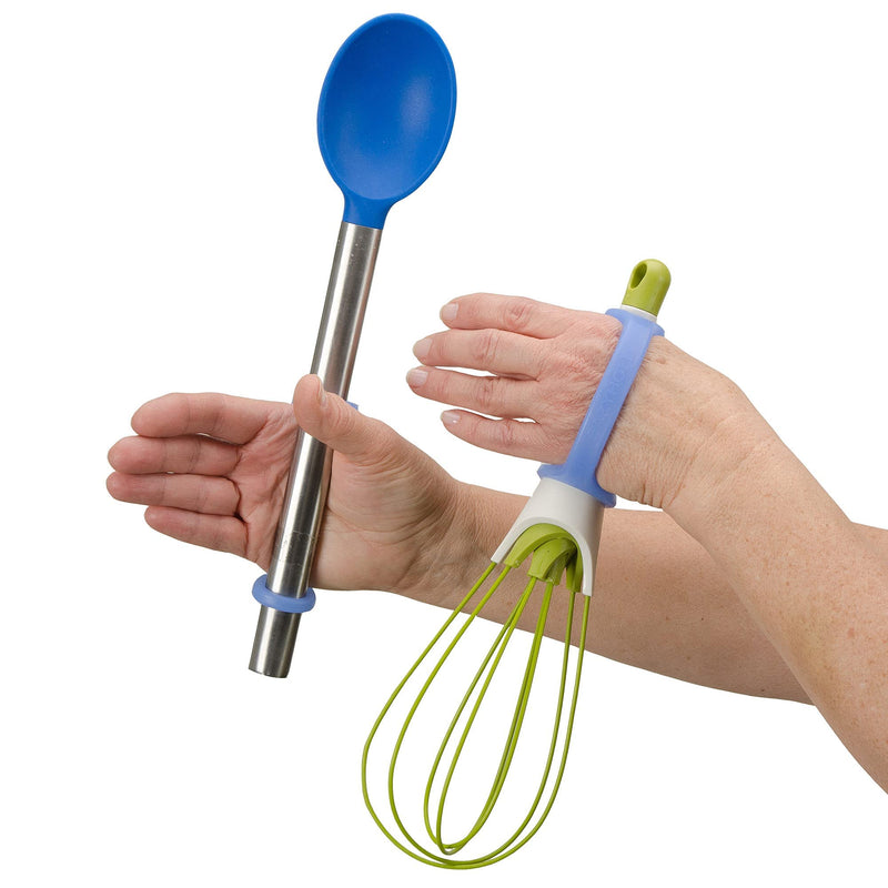 Blue Silicone Universal Cuff, Assistive Hand Grip Holder for Special Needs, Cerebral Palsy, Handicap, Pediatric Mobility Daily Living Aid, Therapy Equipment with Adaptive Handles 2-Pack 5.25" Blue - BeesActive Australia