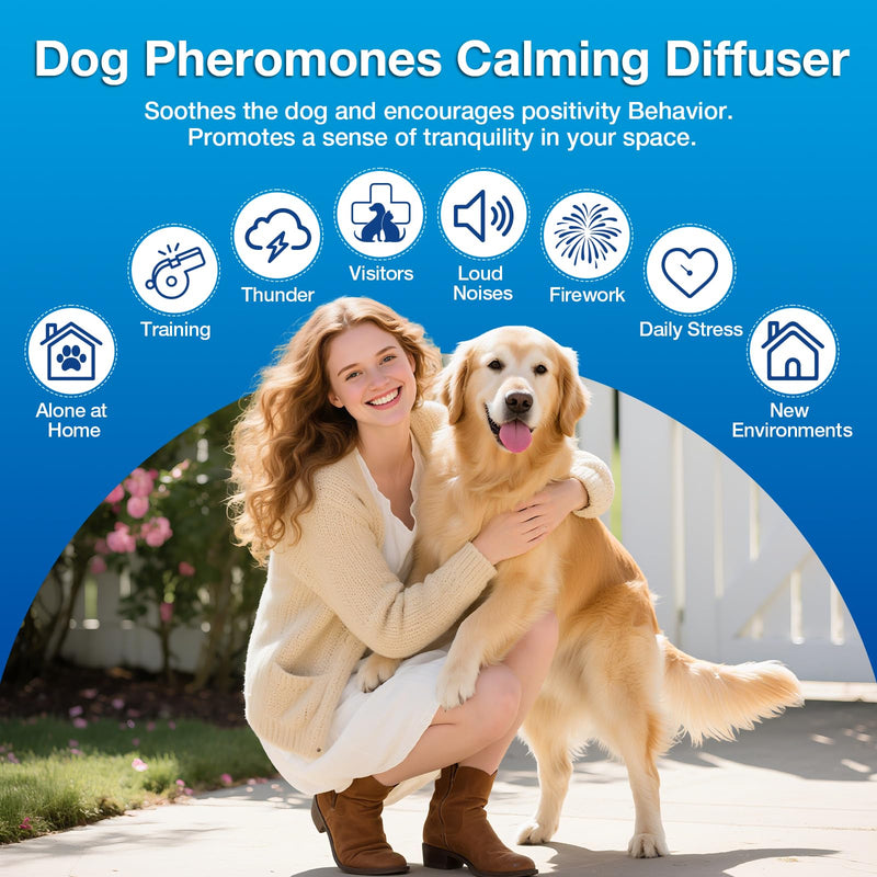 Dog Calming Pheromones Diffuser 6 in 1 Kit Appeasing Pheromone Diffuser to Calm (2 Plug in+4 Pack 48ml Refill) for Anxiety Relief Reduce Aggression Fighting Barking Stress 120 Day Supply(Tasteless)