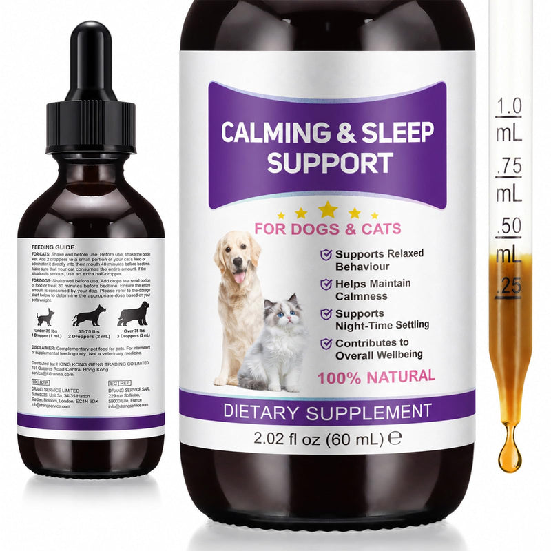 Pet Melatonin Drops 60ml for Dogs & Cats, Calming Liquid Supplement for Pets, Supports Relaxation & Healthy Sleep Cycles, Anxiety Relief for Travel, Fireworks & Stress, Easy Absorption Formula 1