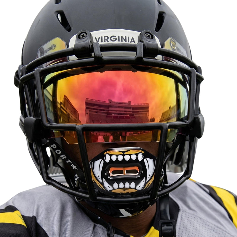 Oral Mart Flag Football Mouth Guard with 3D LipFit Design for Kids - Youth Tackle Football Mouthguard (No Boil) Cool Instant Fit Lip Guard Mouthpiece for Braces (Detachable Helmet Strap Included) Youth / Adult (Age 8 & Up) Tiger Bite