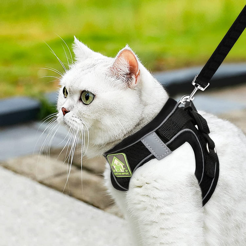 Adjustable Cat Harness Escape-Proof, Adjustable Cat Harness with Leash, Soft Lining and Breathable Mesh, Reflective Harness Set for Outdoor Training Walking, M (Black) - BeesActive Australia