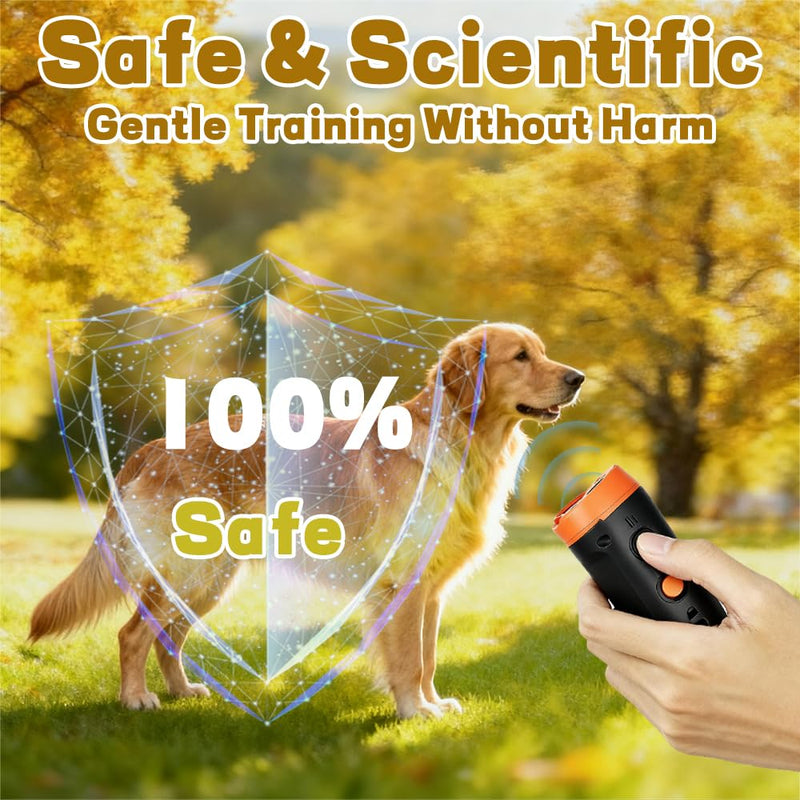 Dog Bark Deterrent Devices, 2X Ultrasonic Anti Barking Device for Dogs, 39 FT Range Outdoor Anti Barking Device for Dogs, 3-in-1 Training Modes with LED Flashlight, USB-C Rechargeable, Orange