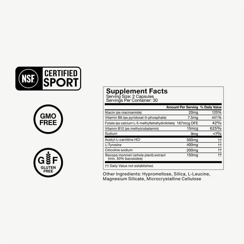 Momentous Brain Drive Nootropic Supplement, Memory & Focus | Supports Cognitive Function, Mental Clarity, & Brain Health, NSF Certified for Sport, Non-GMO & Gluten-Free (30 Servings)