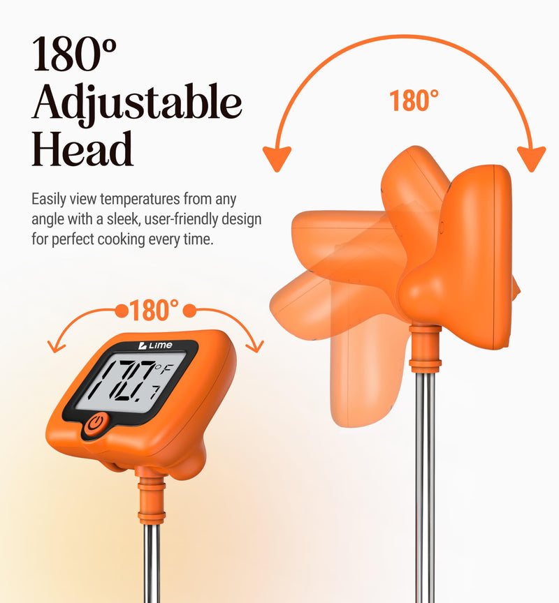 Digital Candy Thermometer with Pot Clip, 10" Long Stainless Steel Probe, Instant Read Kitchen Thermometer for Cooking, Baking, and Candy Making Orange - BeesActive Australia