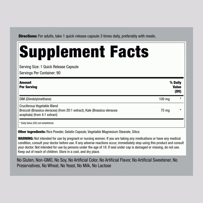 Piping Rock DIM Complex Supplement | 100 mg | 90 Capsules | Diindolylmethane Formula | Non-GMO & Gluten Free