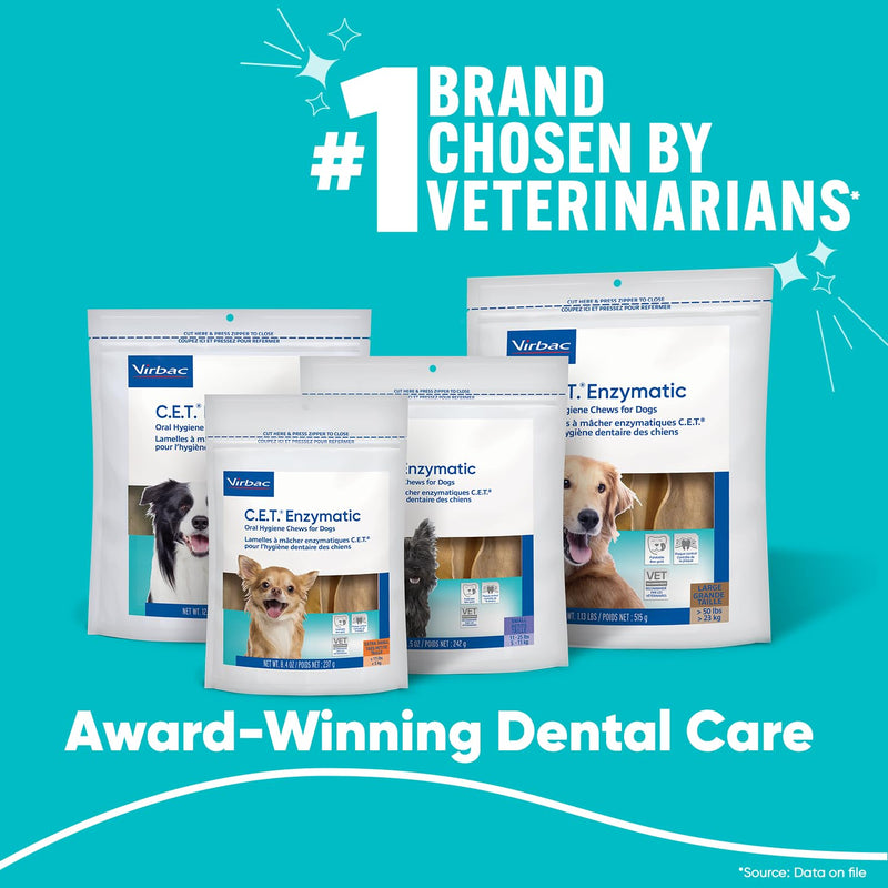 Virbac C.E.T.® Enzymatic Oral Hygiene Chews for Dogs, Medium - Plaque & Tartar Control - Single Layer Beefhide with Exclusive Dual-Enzyme System & Tasty Chicken Flavor - Easy to Give Dog Dental Chew 12.8 Ounce (Pack of 1) Medium 26-50lbs
