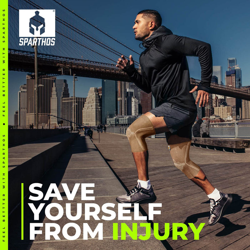 Sparthos Knee Compression Sleeves (Pair) – Joint Protection and Support for Sports, Running – Knee Brace for Men and Women – ACL Bursitis Meniscus Tear - Check Size Chart (Beige-L, 10-12″ Knee) Desert Beige Large - BeesActive Australia