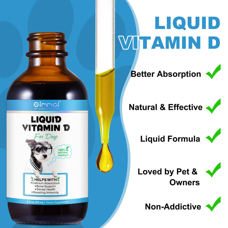 Vitamin D for Dogs, Liquid D for Dogs, Dog Vitamins D Drops Promote Calcium Absorption, Supports Hip & Joint Health and Dog Dental Health - Pet Supplements Liquid Vitamins D, Bacon Flavour - 2 Fl Oz