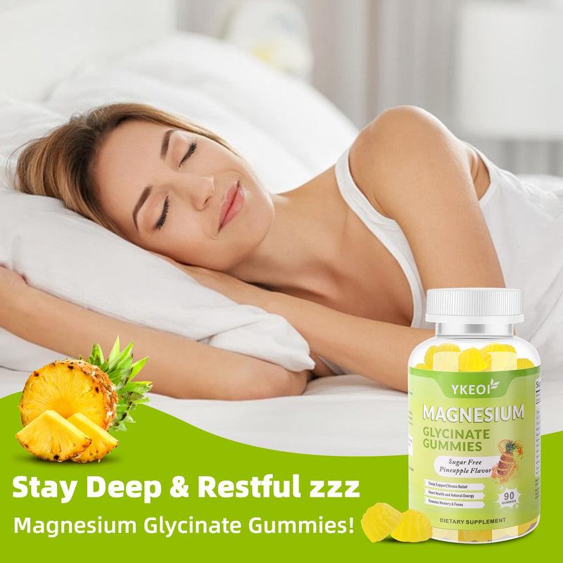 90 CT Magnesium Glycinate Gummies 500 mg with Ashwagandha,Sugar Free Magnesium Supplement Triple Magnesium Complex with Citrate,Malate,Vitamin C D3 B6,for Women and Men Kids Sleep Relaxation Pineapple 90 Count (Pack of 1)