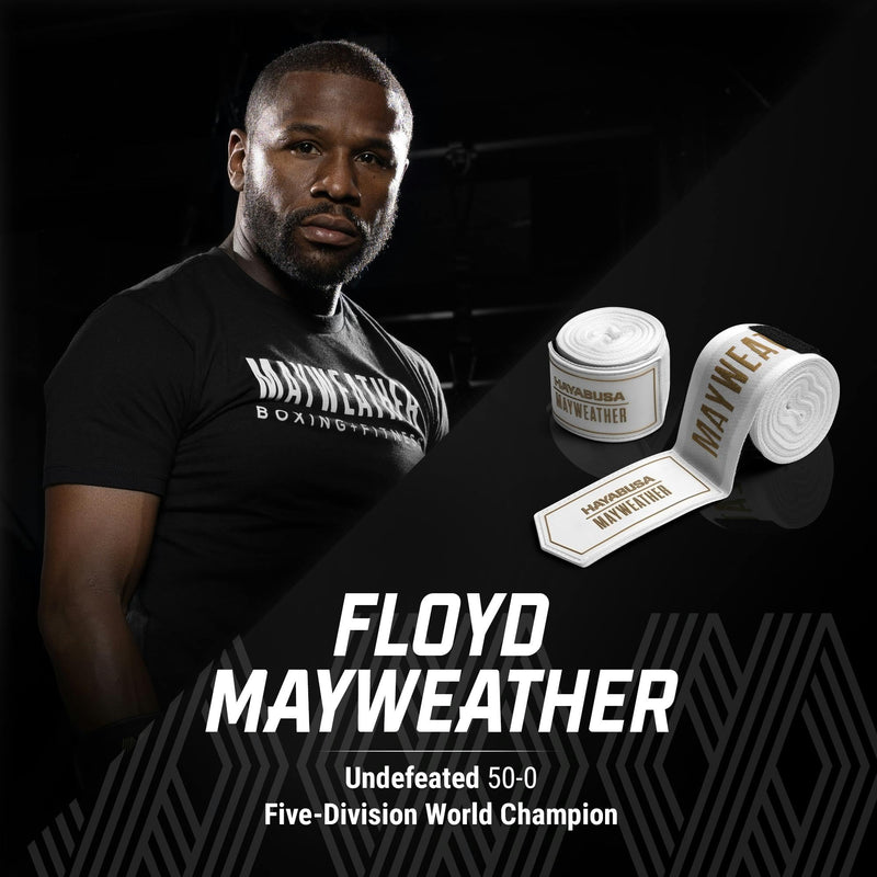 Hayabusa Mayweather Deluxe Hand Wraps for Men and Women, 180 inches White/Gold