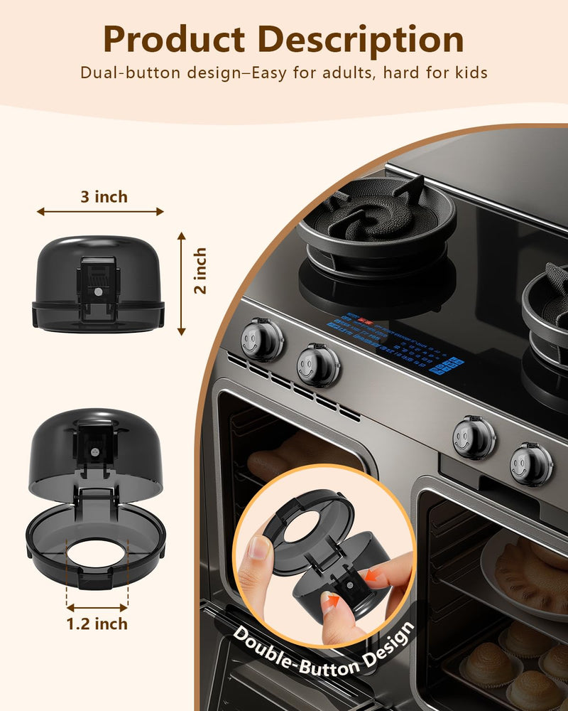 Stove Knob Covers - 5 Pack Heat Resistant Gas Stove Knob Covers with Child Proof Lock & Strong Adhesive, Oil-Proof Oven Knob Covers with Semi-Transparent Design, Black