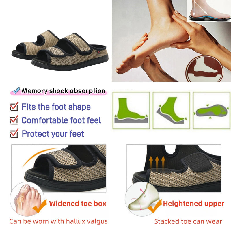 Extra Wide Diabetic Foot Shoes,Unisex for Swollen Feet,Adjustable Slippers,Men's Diabetic Sandals for Obesity,Hallux Valgus,Plantar Fasciitis,Arthritis,Black 10 Black - BeesActive Australia
