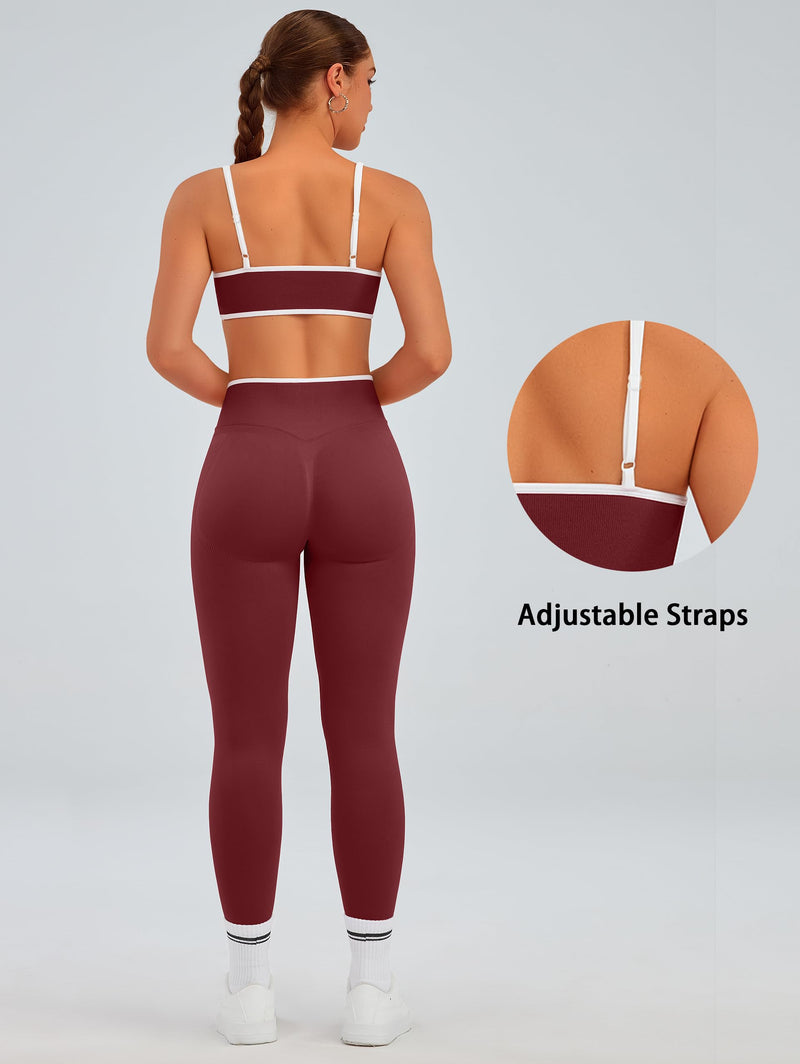 TDIFFUN Women Workout Sets 2 Piece Seamless Scrunch Butt Lifting Leggings Padded Sports Bra Matching Set Gym Yoga Outfits Red Small