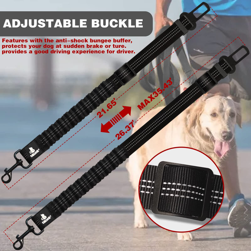 Dog Seat Belt,Retractable Dog Seatbelts Harness for Car,Adjustable Seatbelt Pet Safety Seat Belts with Elastic Bungee Buffer and Restraint Reflective (2 Piece/Black) 2 Piece/Black - BeesActive Australia