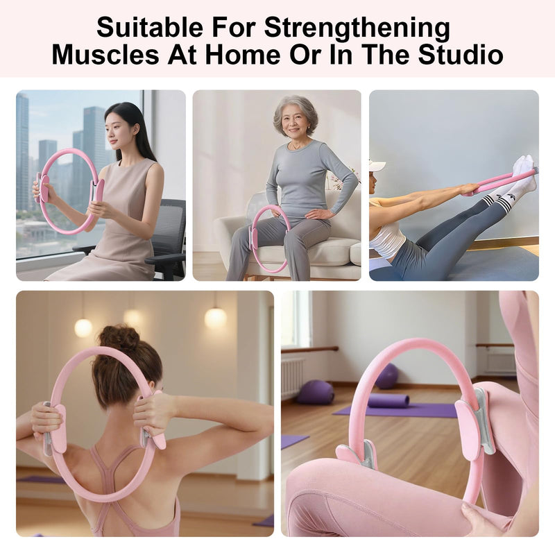 Pilates Ring 15 Inch Magic Circle Ring, Dual Padded Handles Pilates Rings Circle, Adjustable Yoga Ring Pink