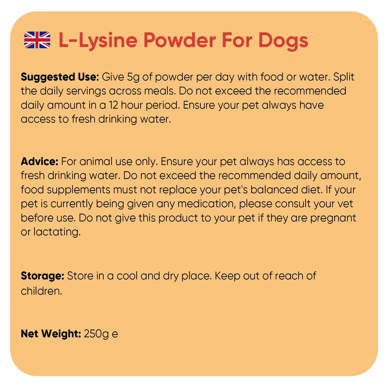 animigo L-Lysine For Dogs 250g - For Sneezing, Watery Eyes & Reduced Appetite - With Added Vitamin B6 & Magnesium - Rich in Amino Acid - For Dog's Natural Immunity - Scoop Included