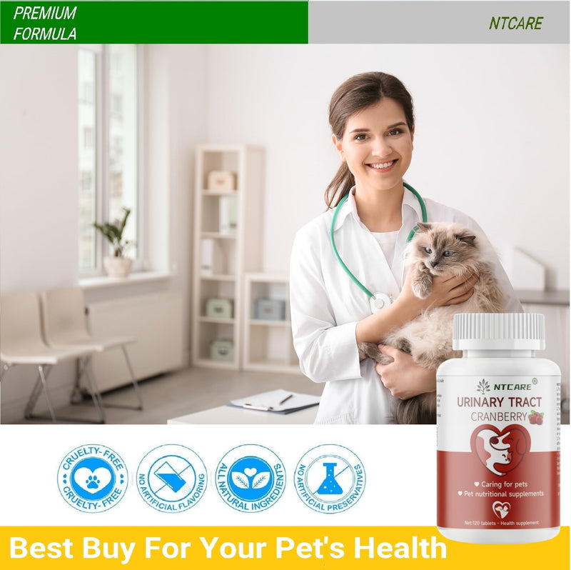 Cranberry for Dogs - Urinary Tract Support, Bladder Health, Dog UTI, Bladder Stones, Incontinence Support, Cranberry for Dogs and Cats, 120 Tablets