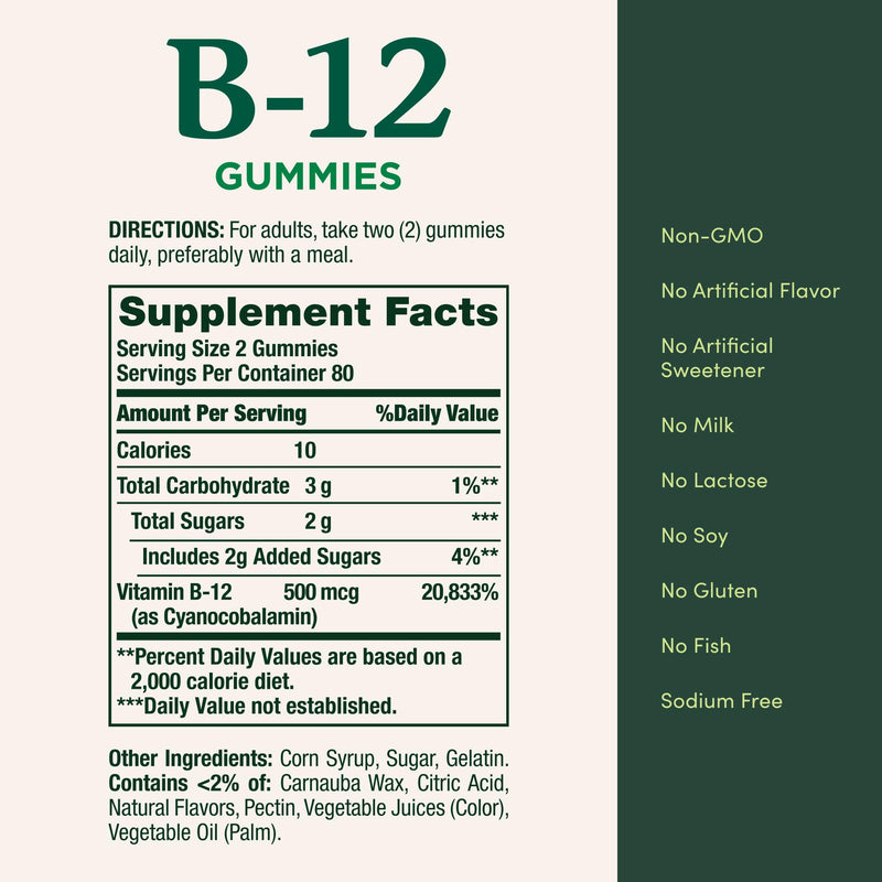 Nature's Bounty Vitamin B12 Gummies, Mixed Berry Flavor, 500mcg, 160 Count 160 Count (Pack of 1)