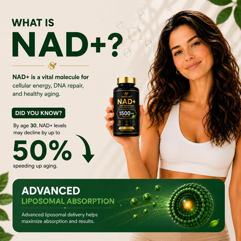 NAD Supplement 1500Mg, NAD+ Resveratrol Supplement Support Cellular Health for Women and Men, Energy & Healthy Aging, Non-GMO - 150 Count 150 Count (Pack of 1)