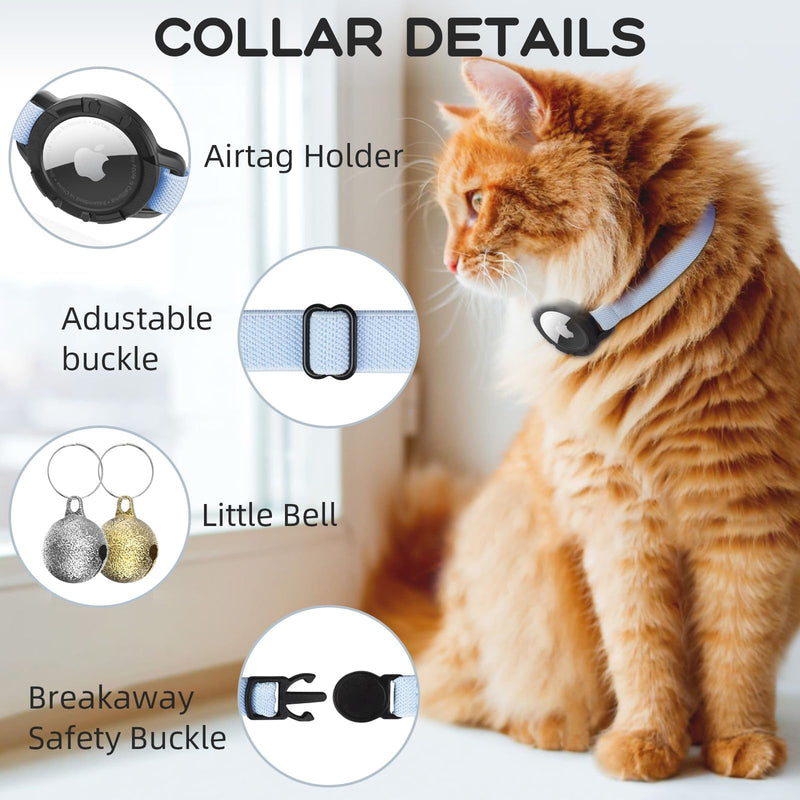 AirTag Cat Collar, Sucegi Stretchy Kitten Collar with Apple Air Tag Holder and Bell, Breakaway Design Ultra Elastic GPS Tracking Cat Collar for Cats and Puppies, (7.5-12.5 Inch), Blue - BeesActive Australia