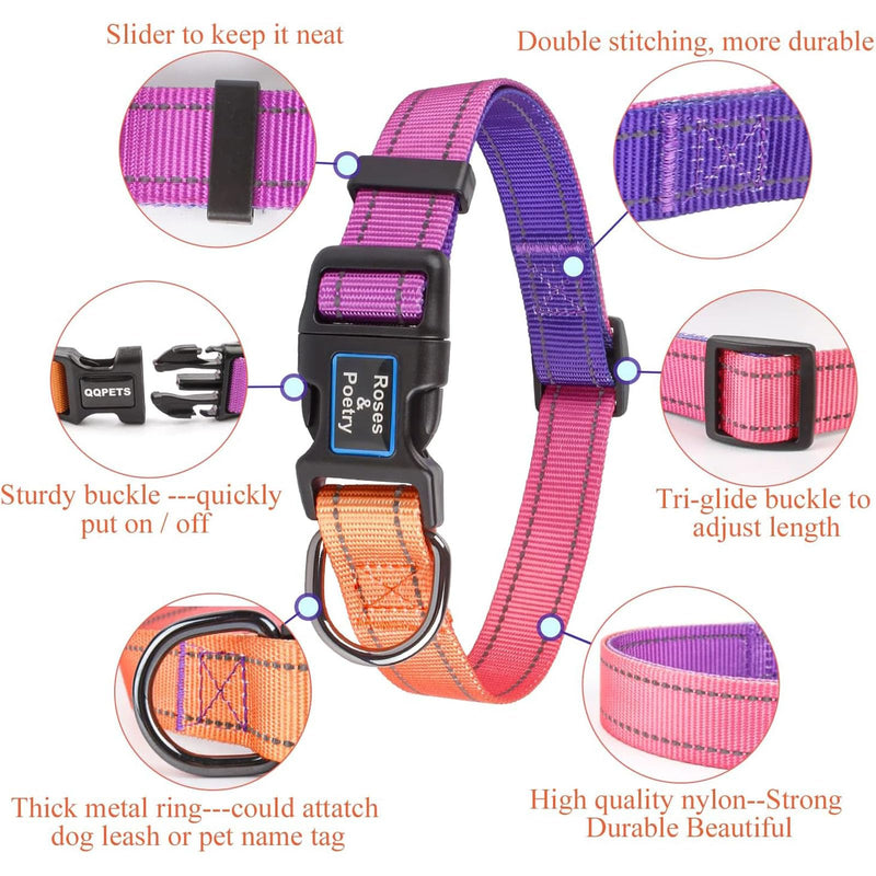Roses&Poetry Reflective Dog Collar with Gradient Mistyrose, Adjustable Durable Pet Collars for Small Medium Large Dogs (Mistyrose-M) - BeesActive Australia