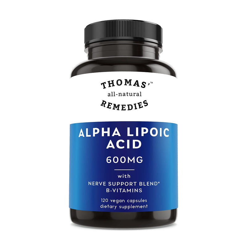 Toms Remedies Alpha Lipoic Acid Supplement 600mg Nerve Support | Vegan capsules with B-vitamins and a nerve support blend, No fillers, 60 count per bottle 120 Count (Pack of 1)