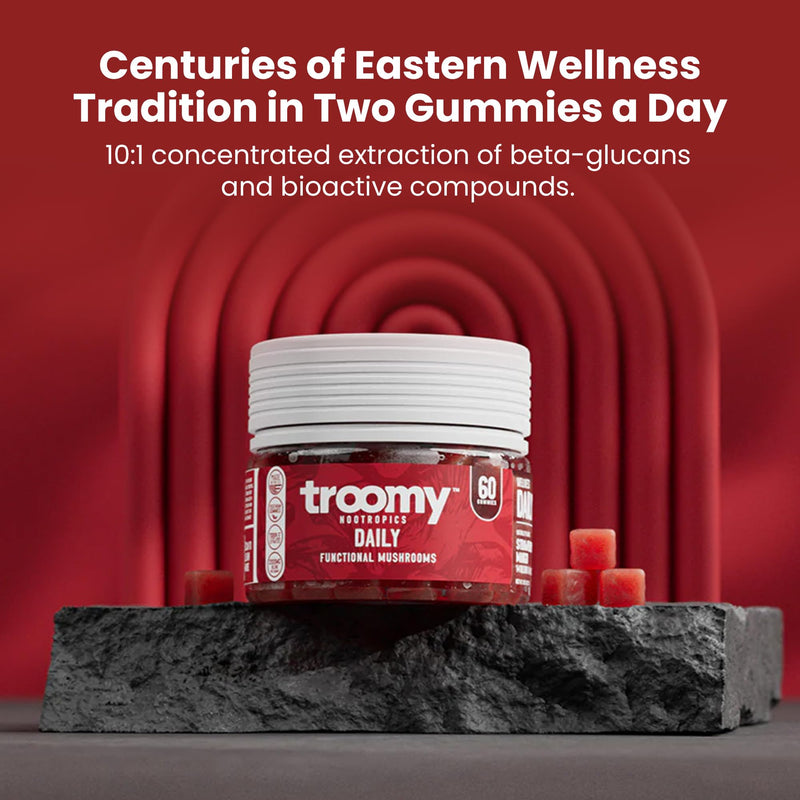 Troomy Daily 14 Mushroom Blend Gummies - Strawberry Mango, 60 Count | Reishi, Cordyceps, Lion's Mane and Chaga in Every Gummy, Triple-Extracted, Vegetarian and Gluten-Free, Made in USA 60 Count (Pack of 1)